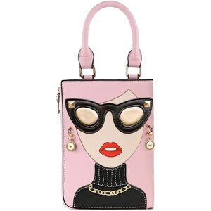 Novelty Unique 3D Lady Face PU Leather Top Handle Satchel Handbags for Women Fun